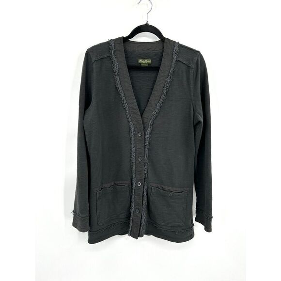 EDDIE BAUER Women's Gray Exposed Seams Button Up Cardigan Sweater Size Large - Picture 1 of 7